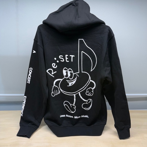 Re:SET Other - ReSET Graphic Music‎ Note Hoodie Black Men's Size Small Concert Experience NWOT